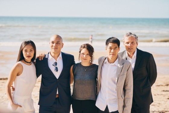 L'équipe du film  *L'âme du Tigre *: Xi Wang, Frédéric Siuen, Audrey Bastien, François Yang et Xavier Grin