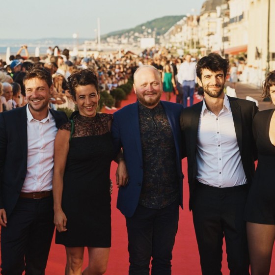 L'équipe du film *Even Lovers Get the Blues *: Tristan Schotte, Séverine Porzio, Laurent Micheli, Gabriel Da Costa et Adriana Da Fonseca